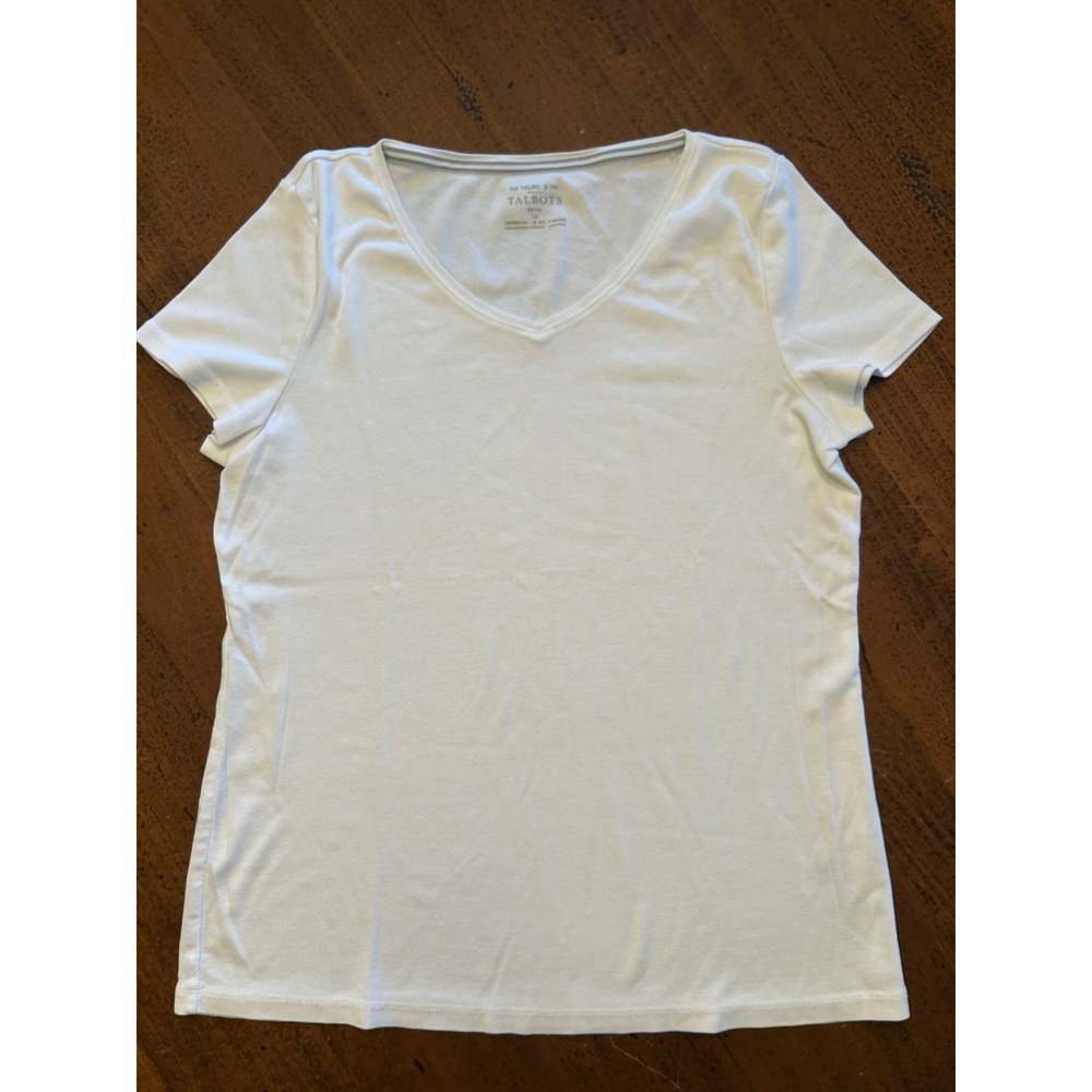 Talbots Womens White V-Neck Short Sleeve T-Shirt‎ Pima Cotton The Talbots Tee PL - Picture 4 of 9